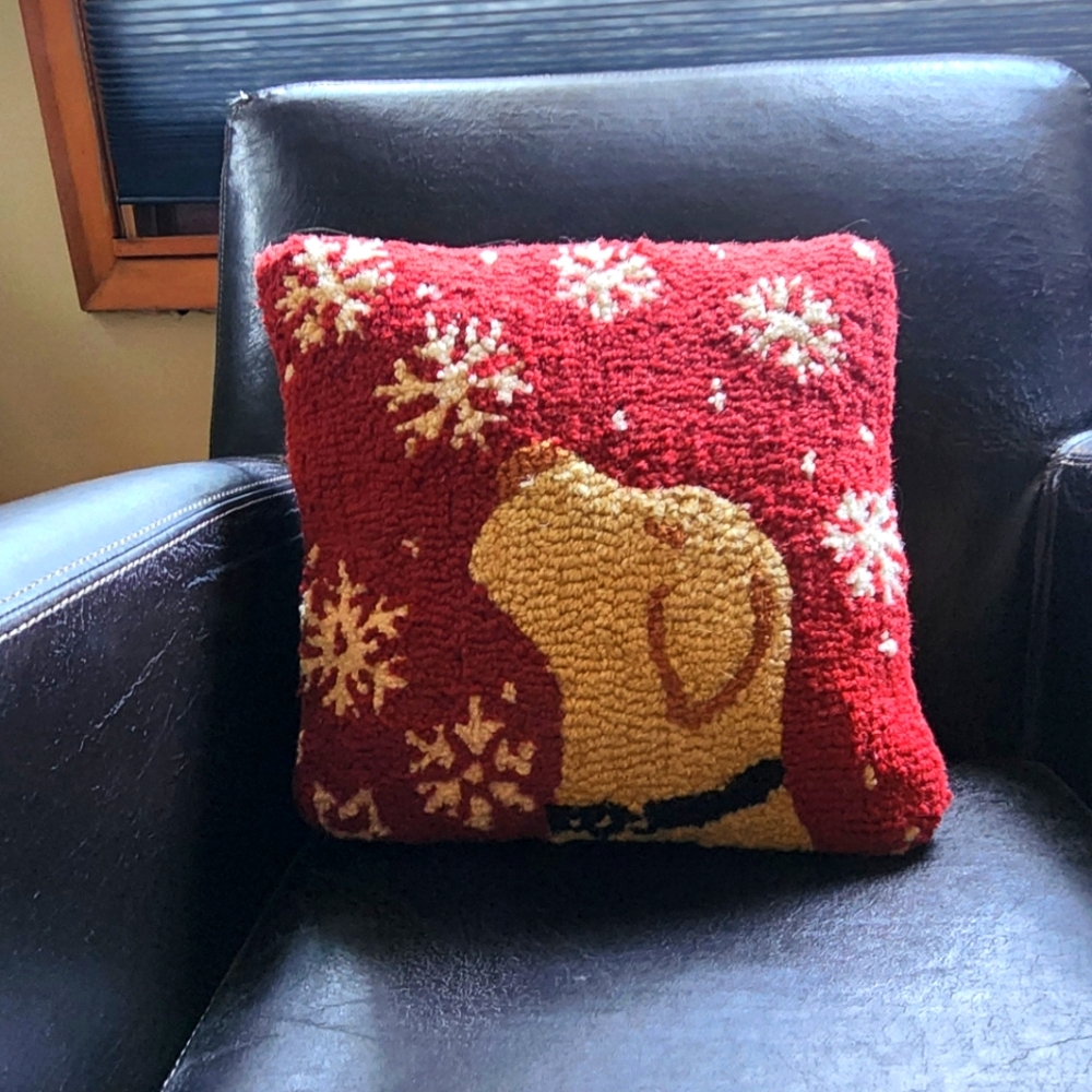 LL Bean Festive Red Dog Holiday Pillow